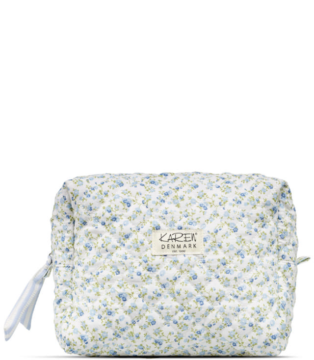 Karen stor toilettaske i blå småblomstret quilt
