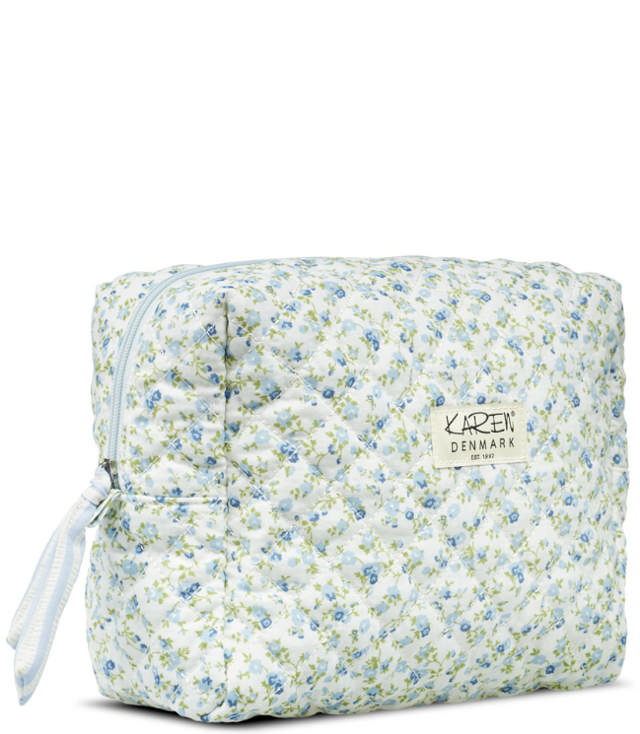 Karen stor toilettaske i blå småblomstret quilt